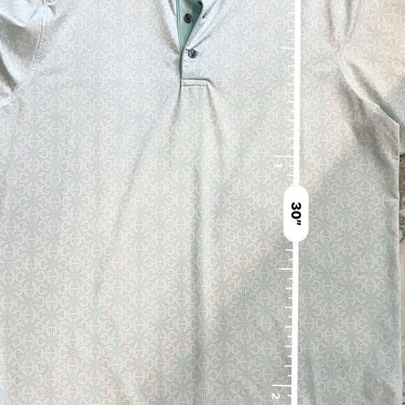 Greyson | M | Lions Tooth Pattern Short Sleeve Polo Shirt Arctic fox white teal - Picture 8 of 11
